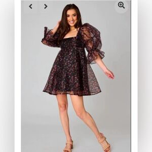 NWT Buddy Love Stassie Puff Sleeve Babydoll Sz S Dress Sleeping Garden print